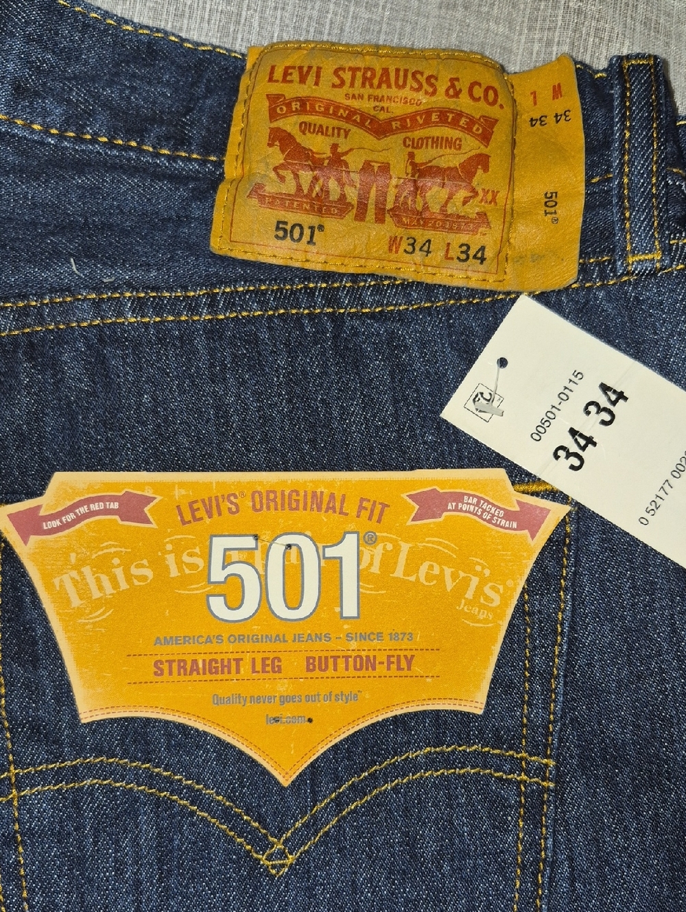 Levi's 501 Straight Leg Jeans - Dark Blue with Yellow Accents